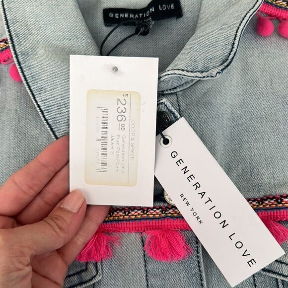 NWT Generation Love Denim Jean Jacket Fran Pom Poms - Picture 3 of 7